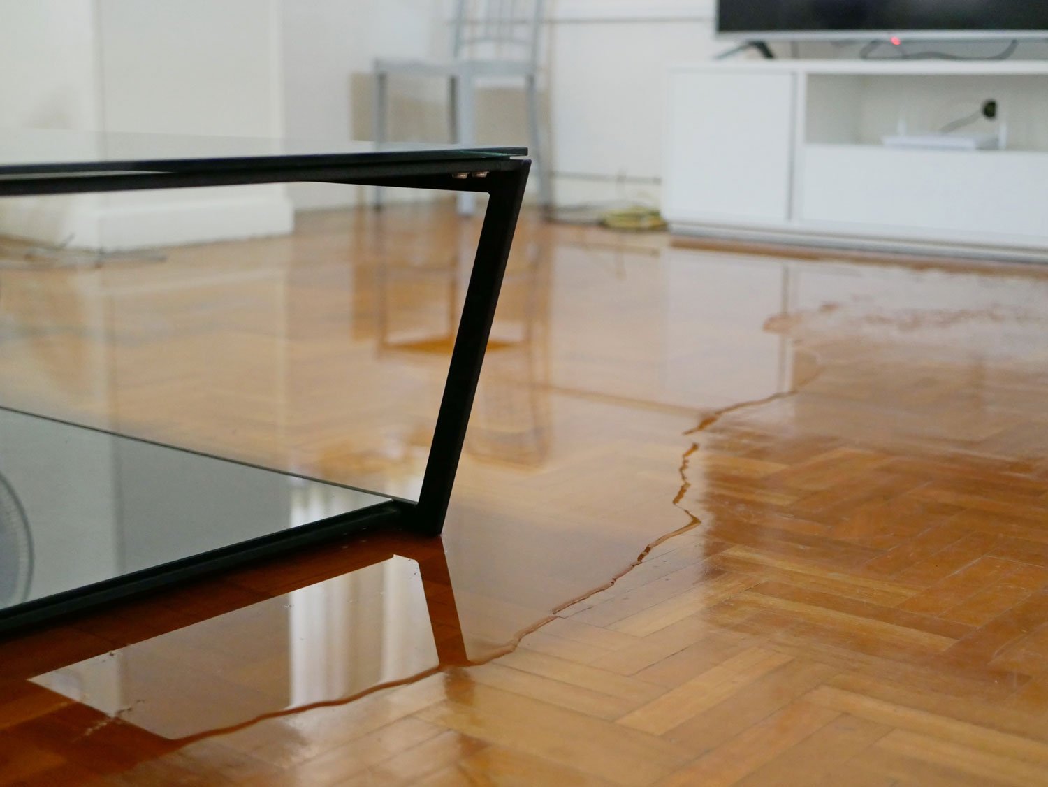 Flooded hardwood floor