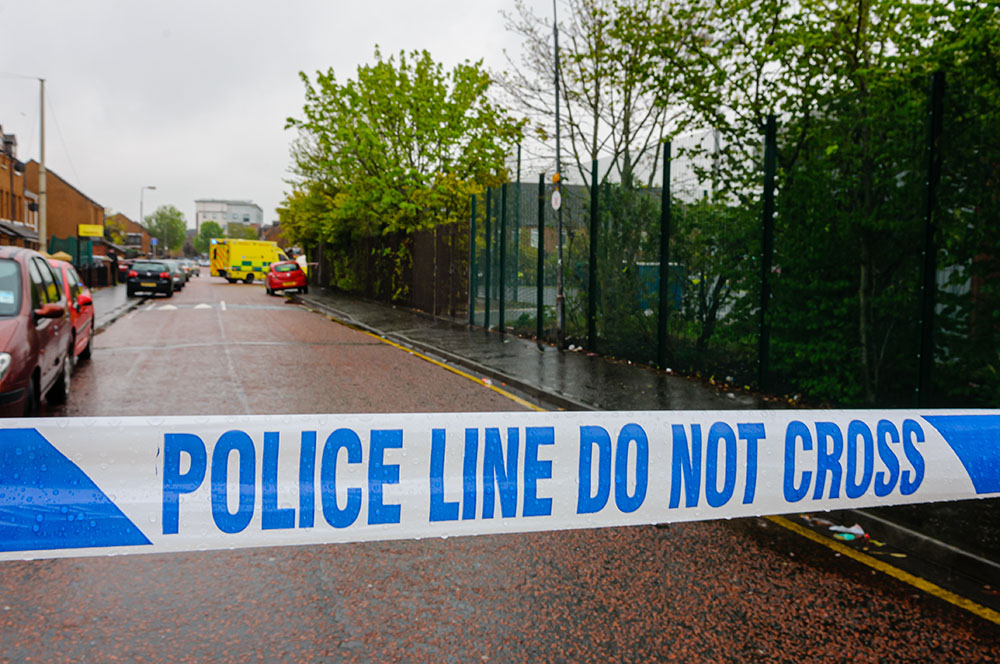 An area cordoned off by police tape