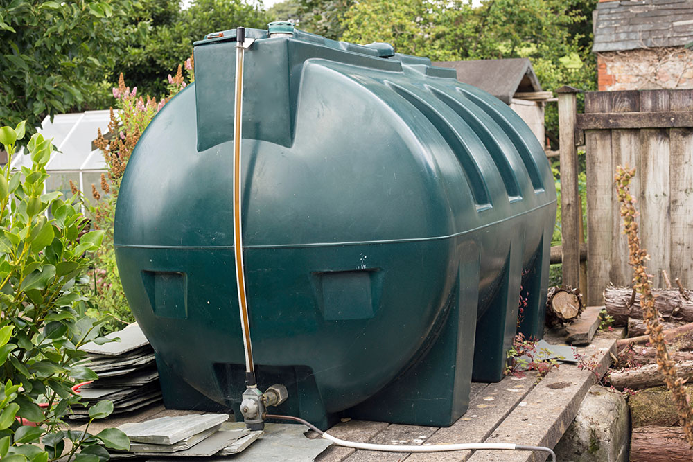 An oil tank in someone's garden