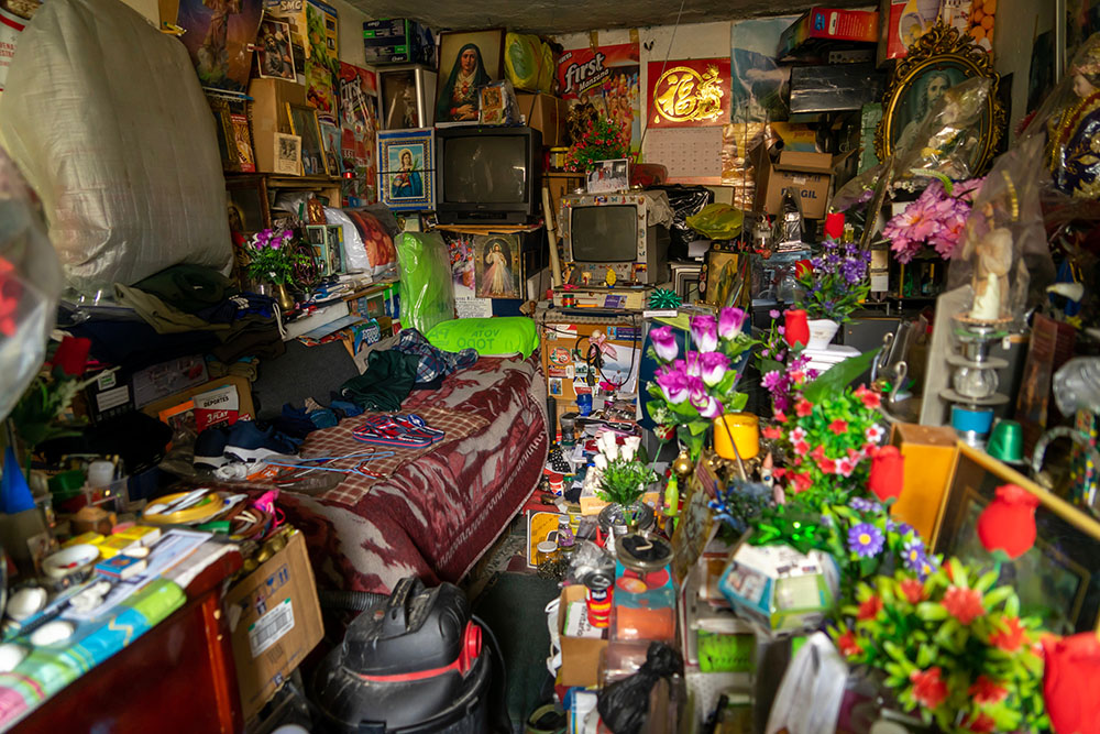 A hoarder's bedroom