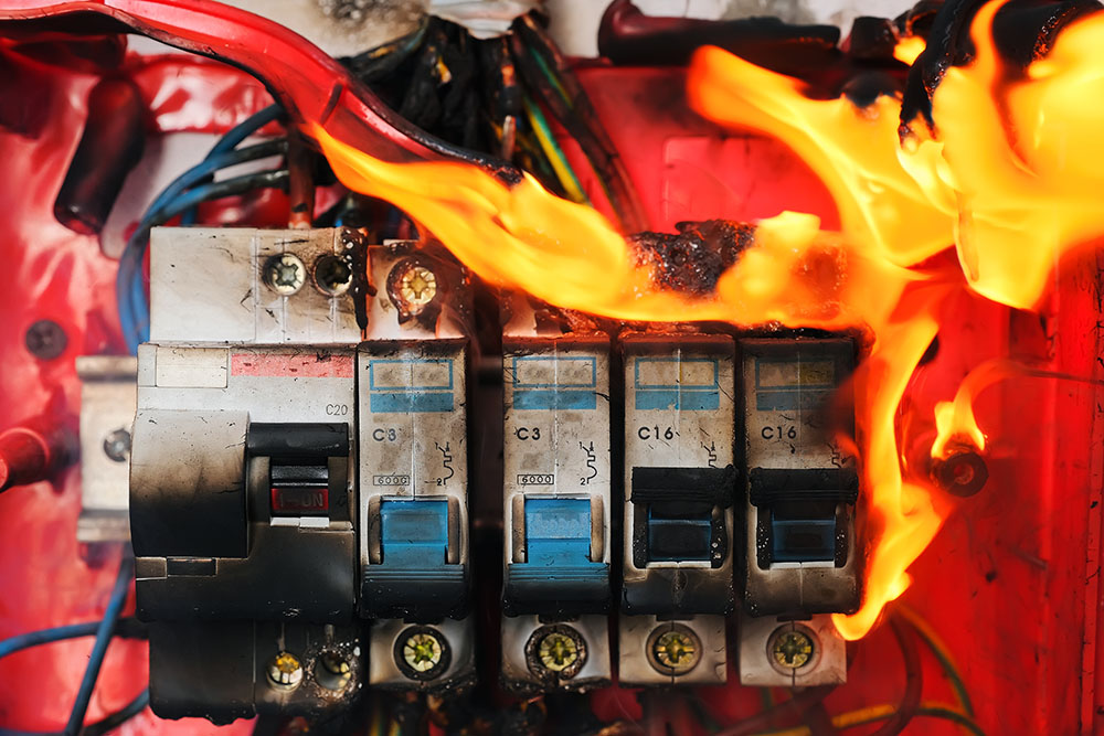 Fuse box on fire
