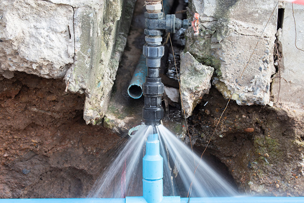 Burst pipe outdoors