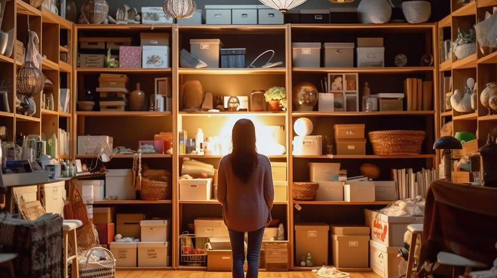 Woman looking at storage shelves
