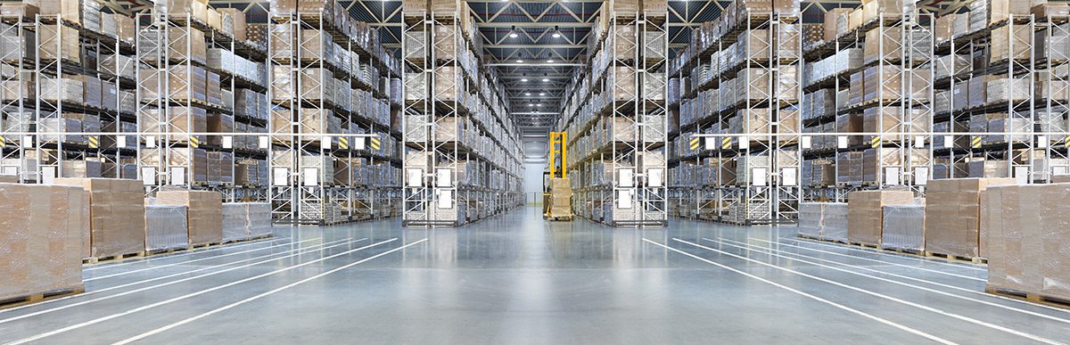 Large warehouse with forklift