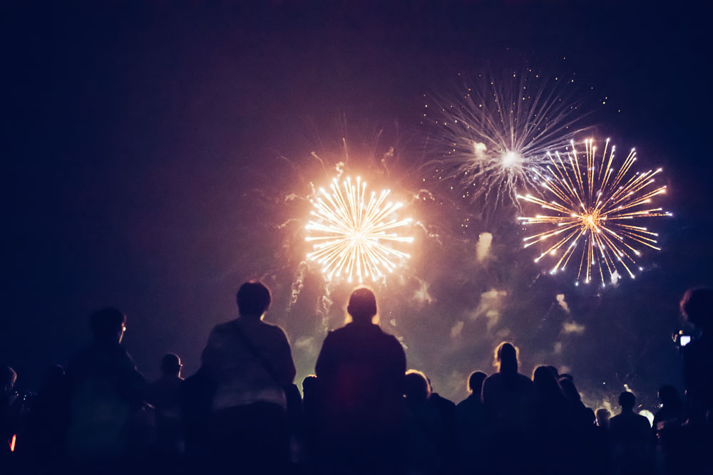 People watching a firework display