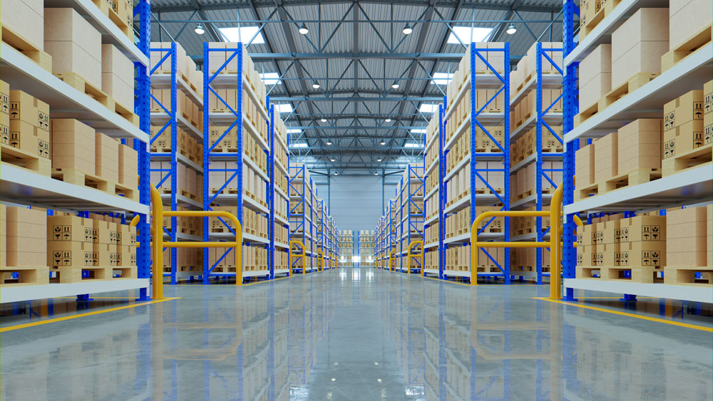 Warehouse with a shiny floor