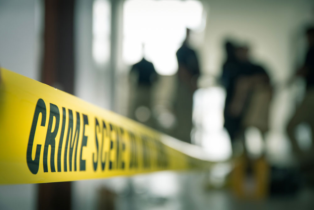Crime scene tape in a property