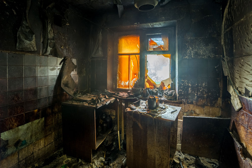 Fire damaged room