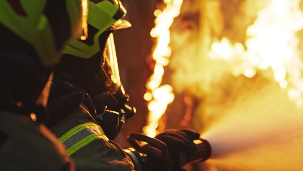 Firefighters putting out a fire