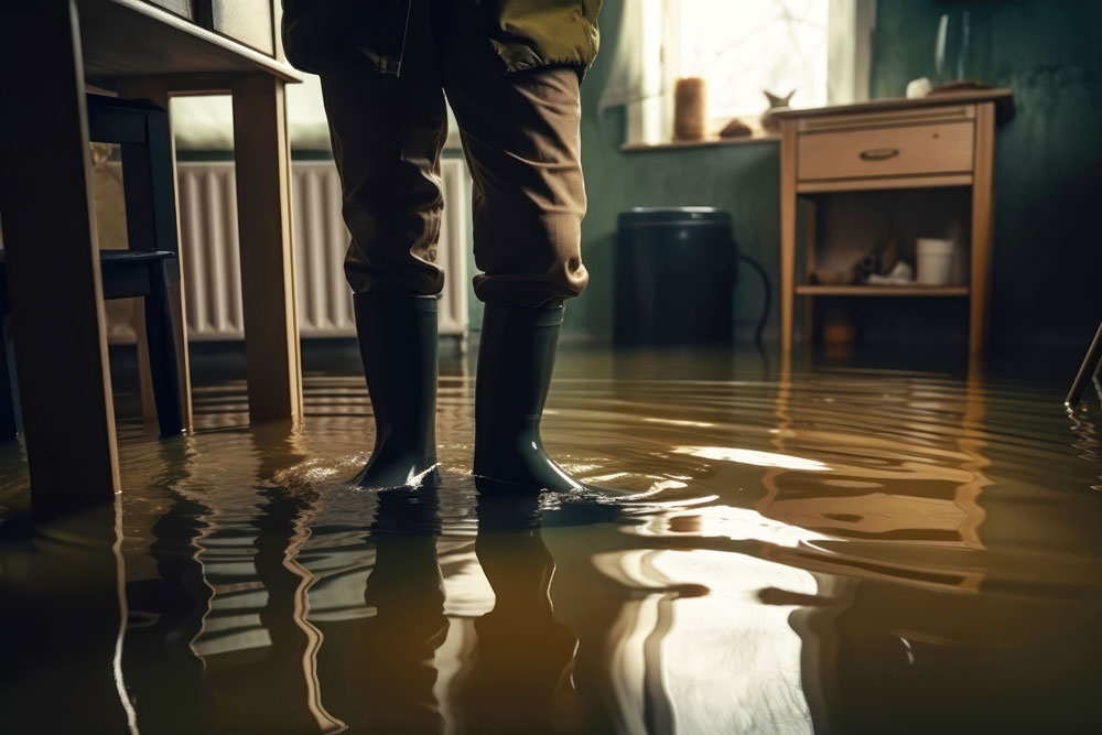 Someone standing in a flooded room