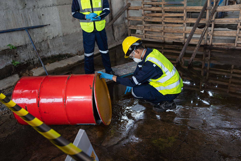 People cleaning up a chemical spill