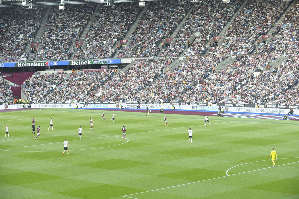 West Ham game with ICE Cleaning advertised on LED screens