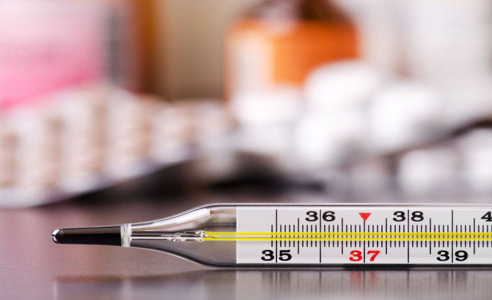 Close up of a mercury thermometer