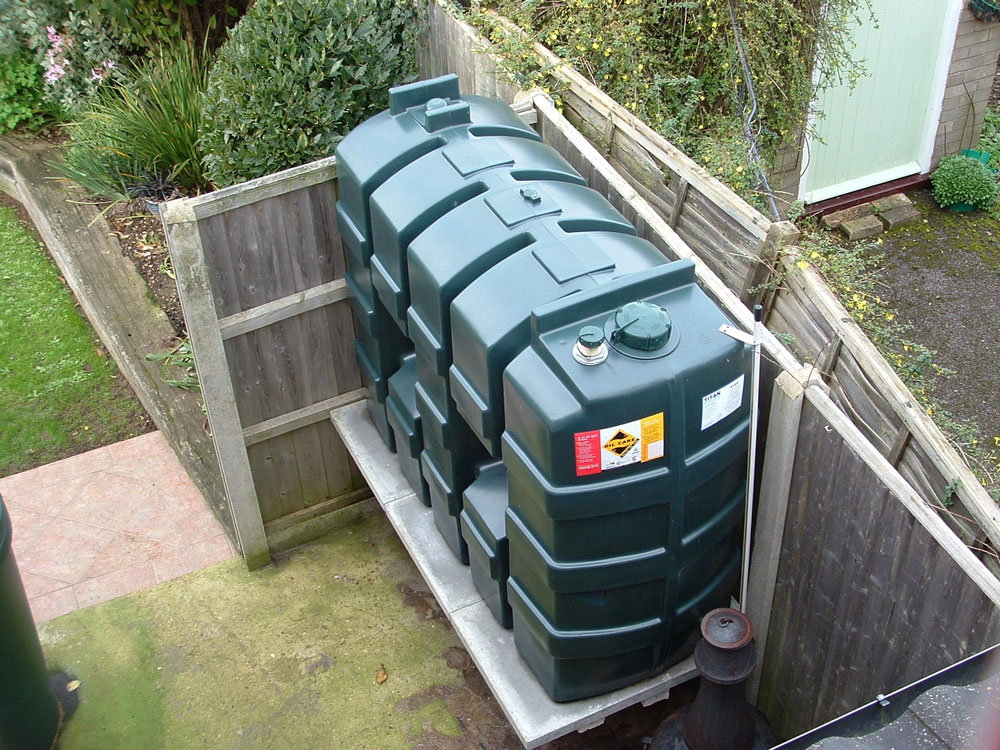 A heating oil tank in a garden