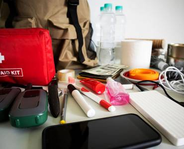 Emergency flood kit unpacked over surface
