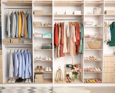 Clothes in a wardrobe