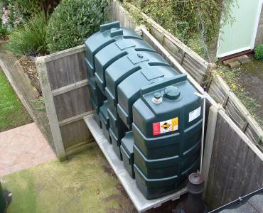 A heating oil tank in a garden